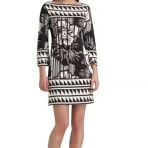 Diane Von Furstenberg black/white Hibiscus Neera Silk boat neck mini dress sz 10
